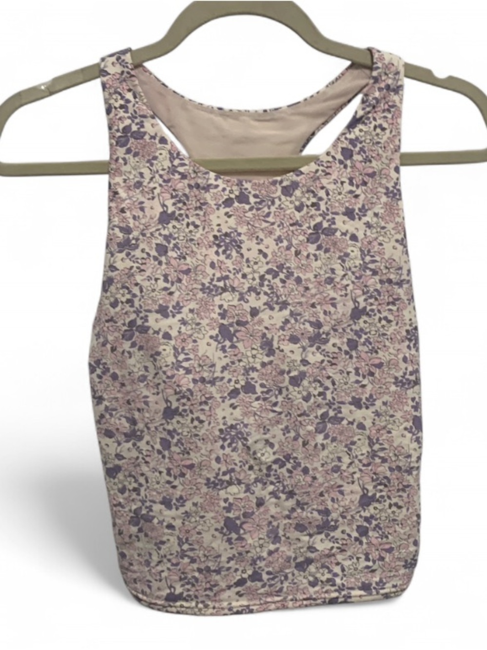 Lands’ End Purple Pink Floral Midkini Racerback Swim Top
